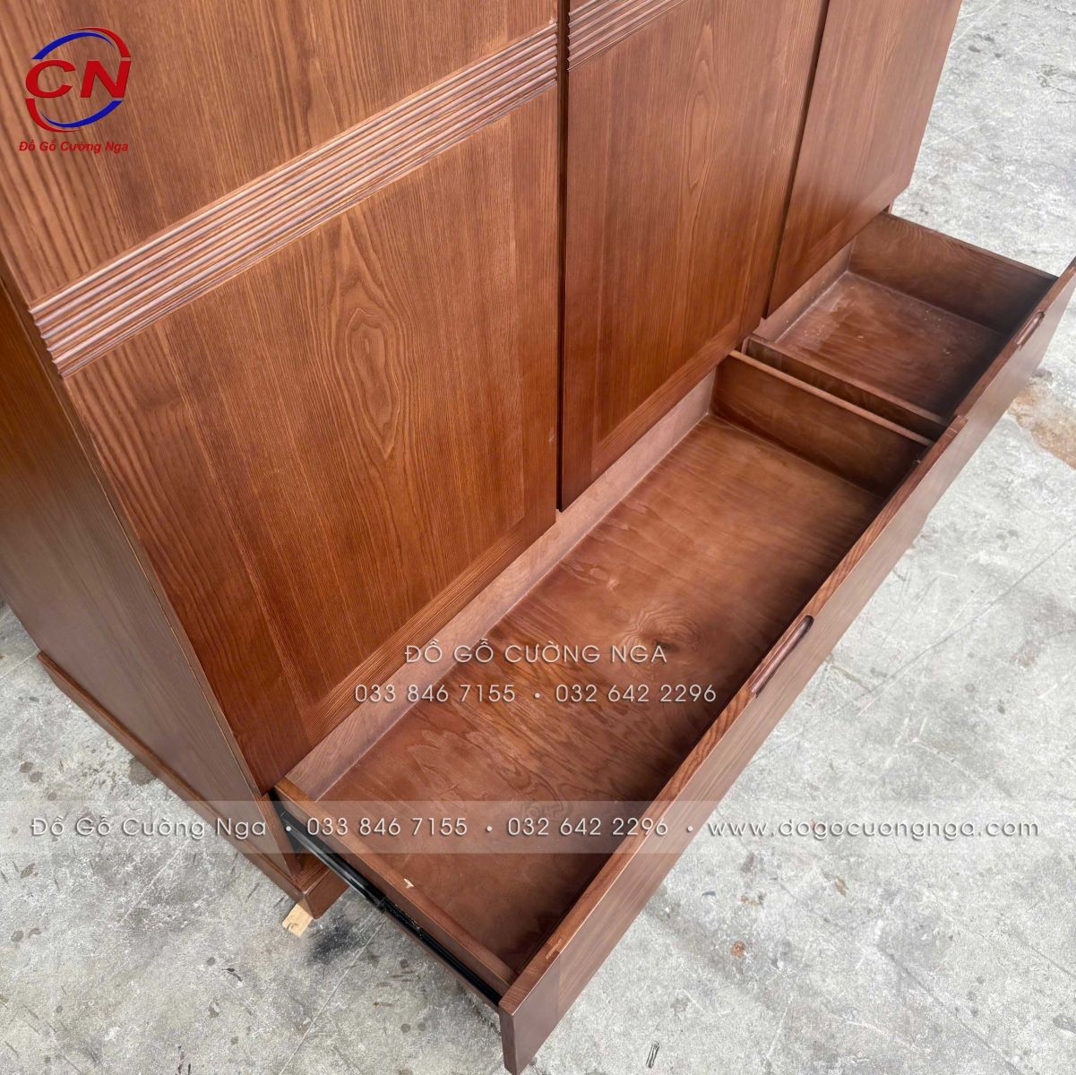 Tủ Áo Gỗ Sồi Nga 3 Cánh Màu Óc Chó Chạy Chỉ