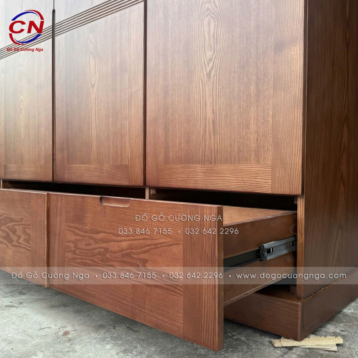 Tủ Áo Gỗ Sồi Nga 3 Cánh Màu Óc Chó Chạy Chỉ