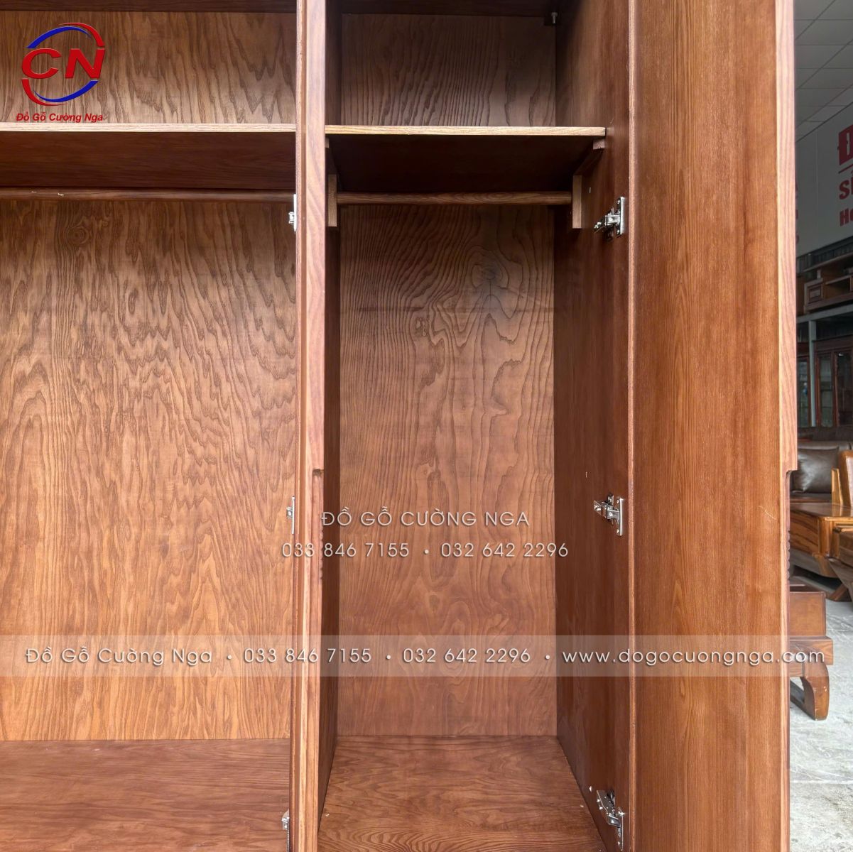 Tủ Áo Gỗ Sồi Nga 3 Cánh Màu Óc Chó Chạy Chỉ