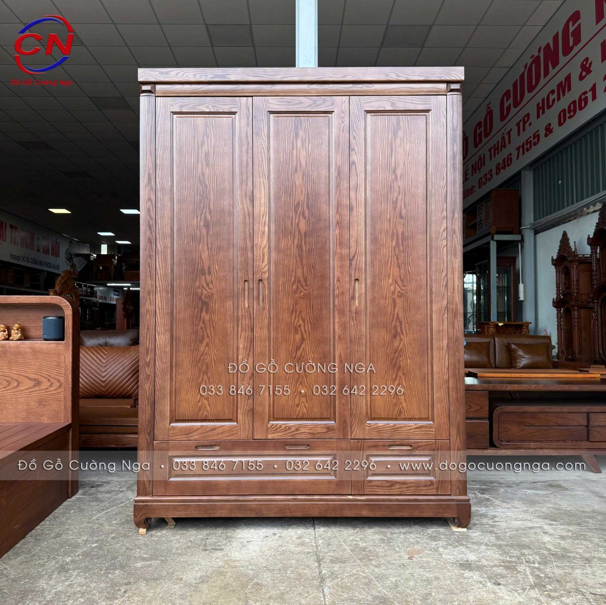tủ áo gỗ sồi 3 cánh màu óc chó