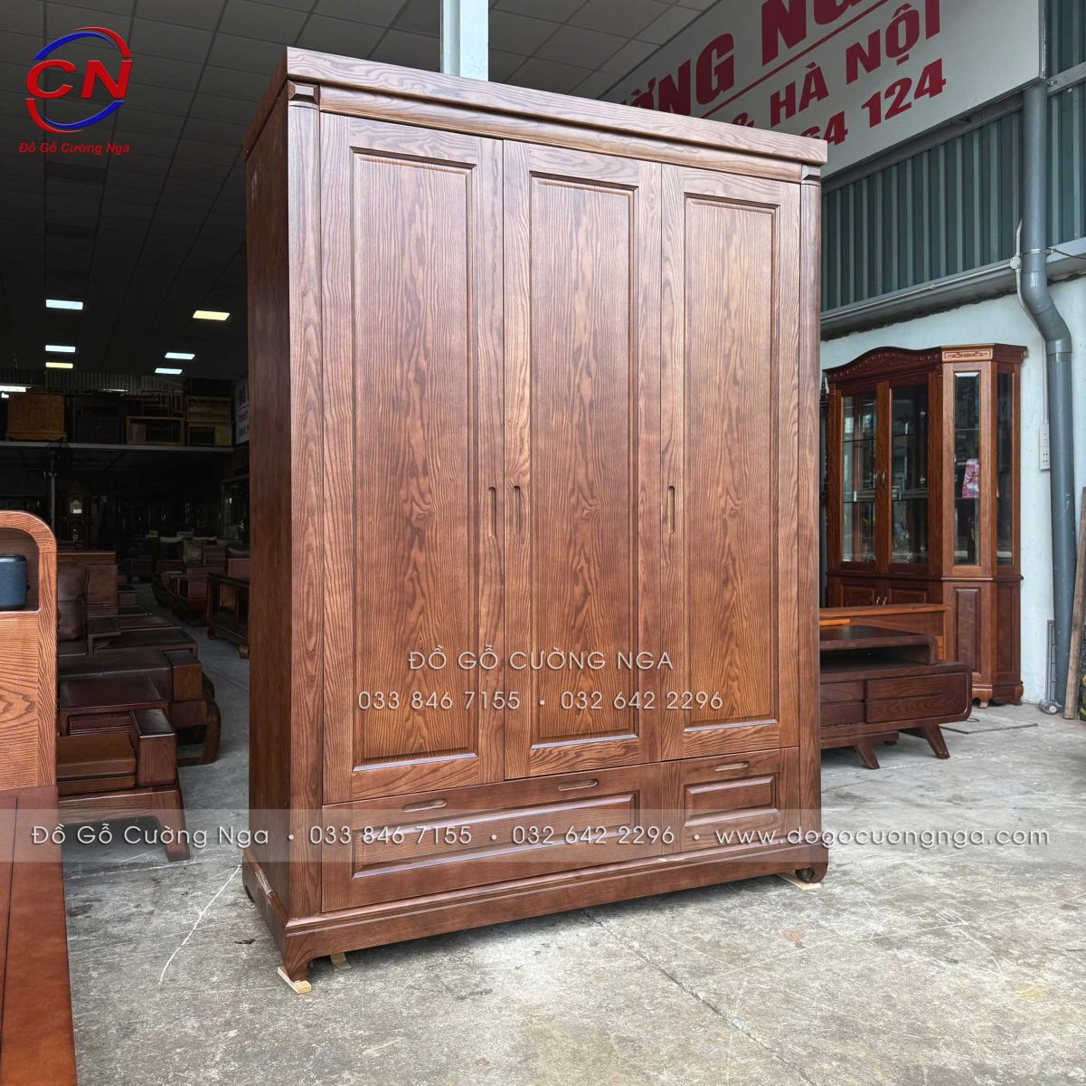 tủ áo gỗ sồi 3 cánh màu óc chó