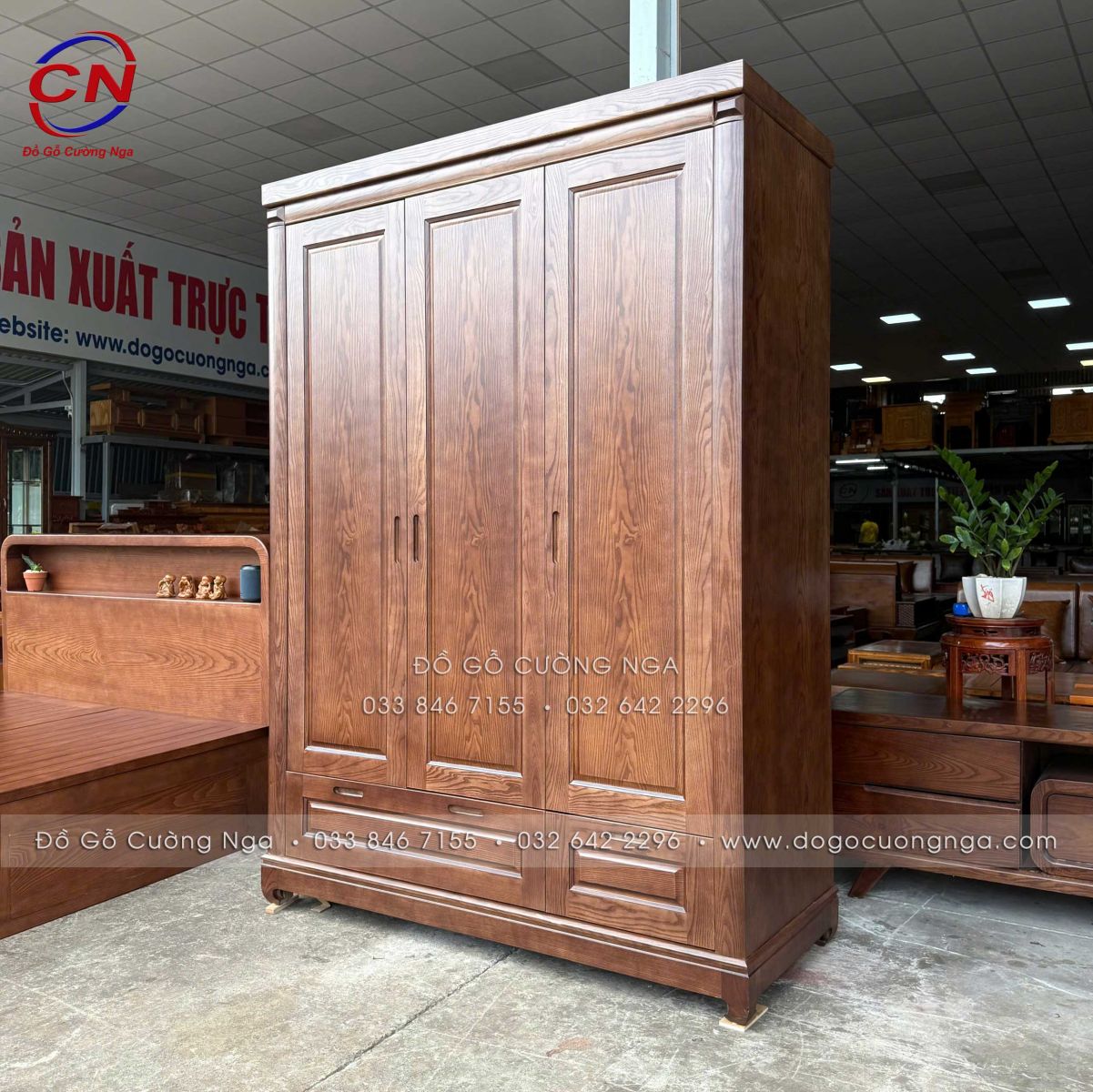 tủ áo gỗ sồi 3 cánh màu óc chó