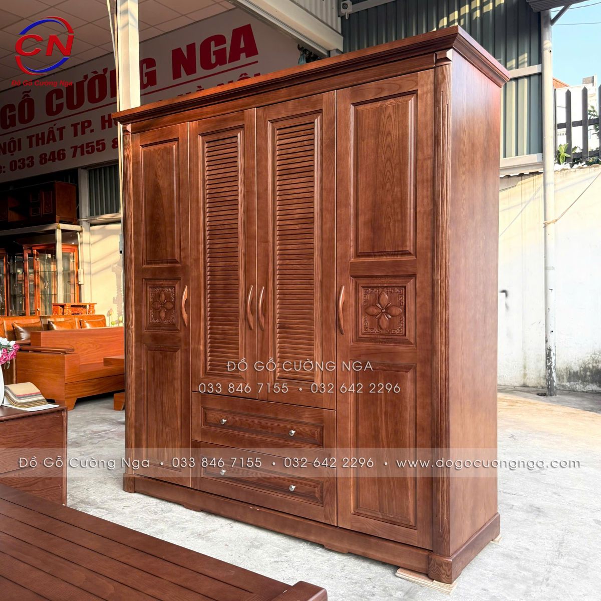 tủ áo gỗ Sồi màu Óc Chó 4 cánh