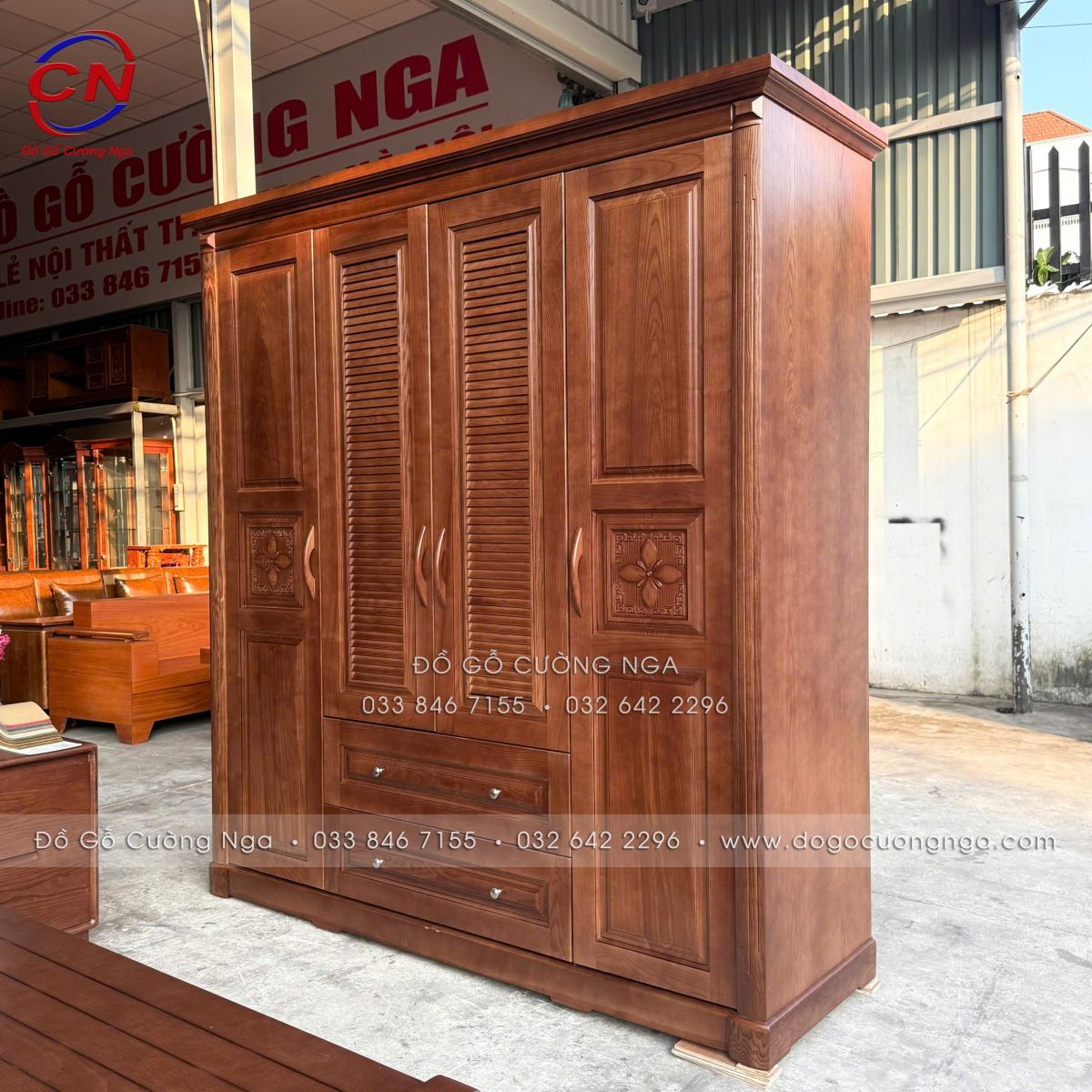 tủ áo gỗ Sồi màu Óc Chó 4 cánh