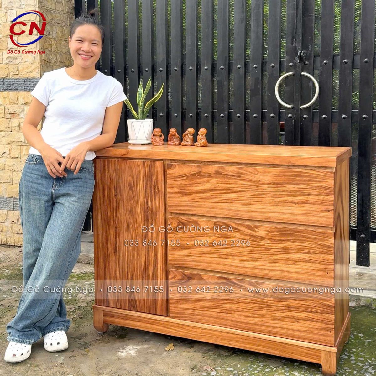 Tủ Combos Gỗ Hương Xám (Tủ Nhật) 3 Ngăn Kéo