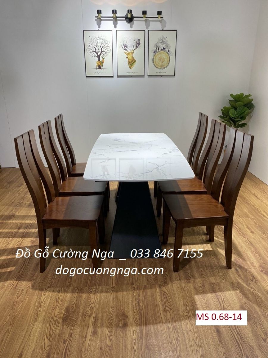 Bộ Bàn Ăn Gỗ Sồi Lau Mặt Đá