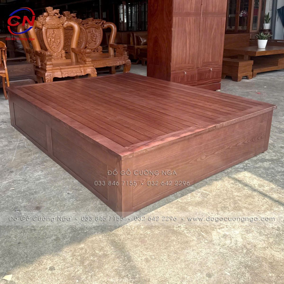 Giường Ngủ Gỗ Sồi Nga Màu Óc Chó 2mx2m