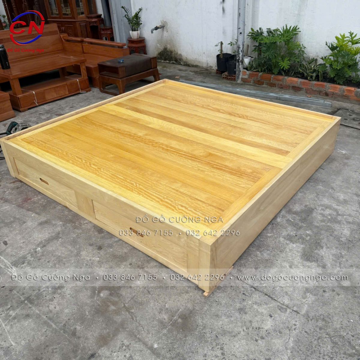 Giường Ngủ Gỗ Sồi Nga Màu Tự Nhiên 2mx2m Có 2 Ngăn Kéo – Hàng Đặt