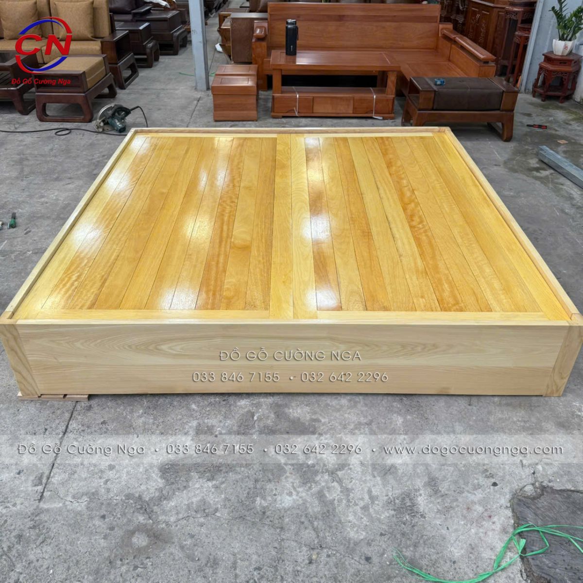 Giường Ngủ Gỗ Sồi Nga Màu Tự Nhiên 2mx2m Có 2 Ngăn Kéo – Hàng Đặt