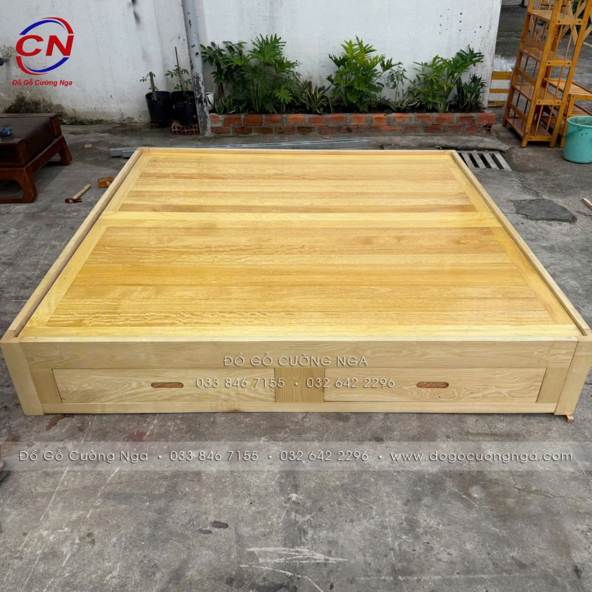 Giường Ngủ Gỗ Sồi Nga Màu Tự Nhiên 2mx2m Có 2 Ngăn Kéo – Hàng Đặt