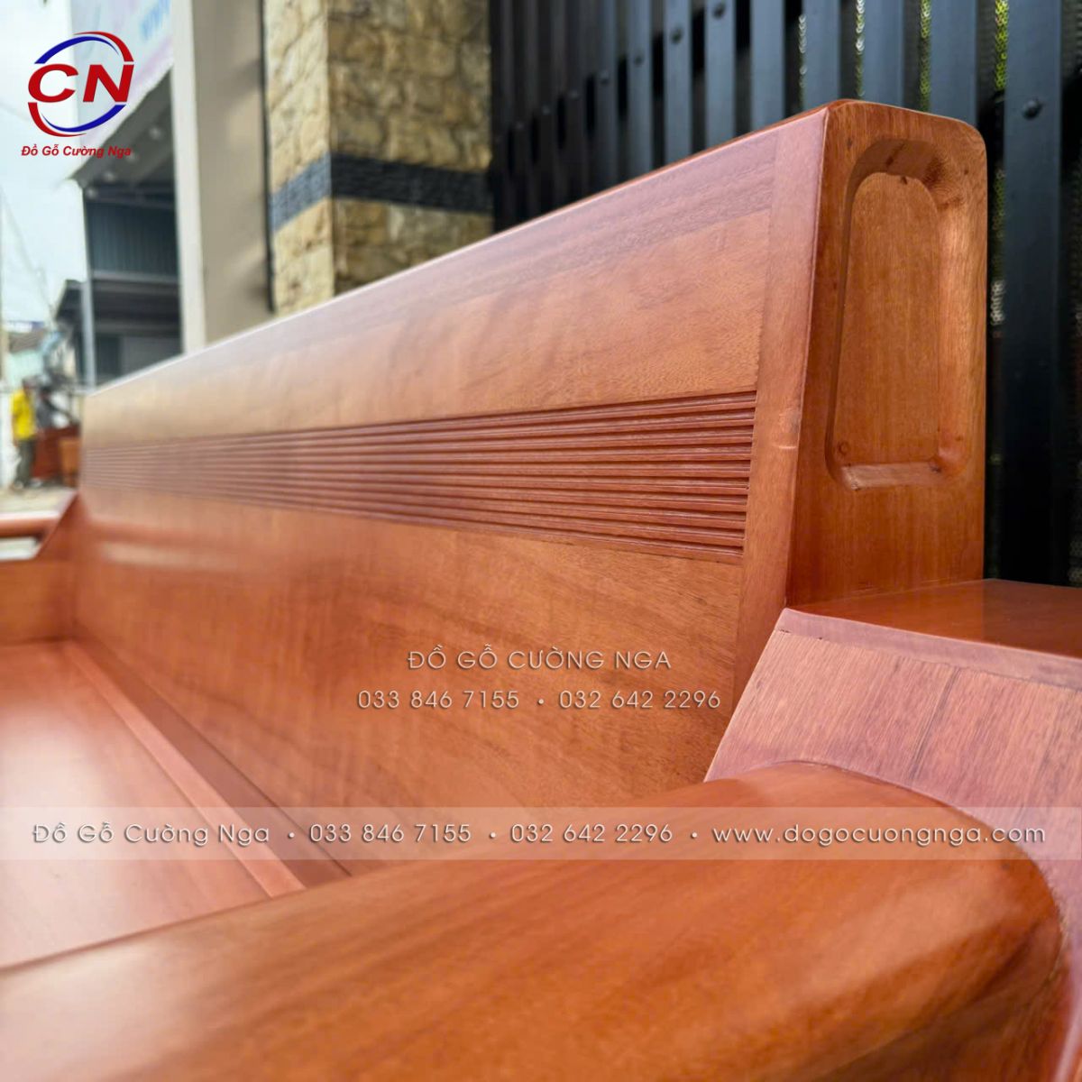 Sofa Gỗ Đinh Hương Góc L Đổi Chiều Kèm Bàn Boom