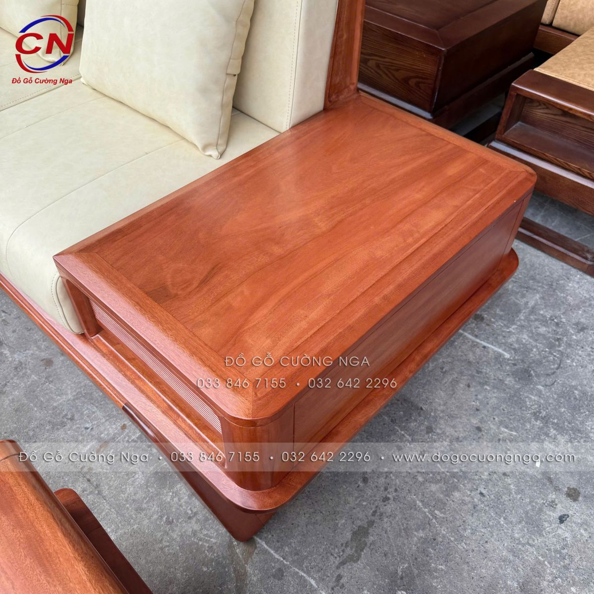 sofa gỗ đinh hương góc L 2m9x1m8 chân thuyền