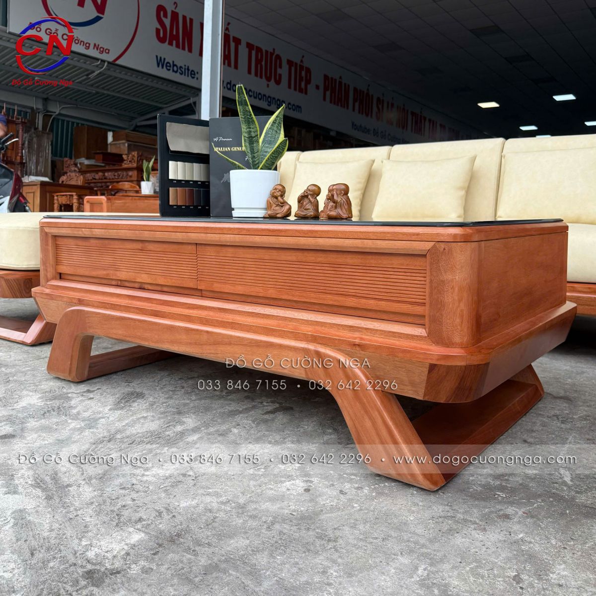 sofa gỗ đinh hương góc L 2m9x1m8 chân thuyền