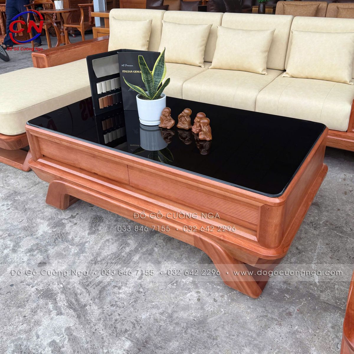 sofa gỗ đinh hương góc L 2m9x1m8 chân thuyền