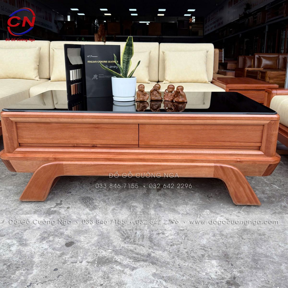 sofa gỗ đinh hương góc L 2m9x1m8 chân thuyền