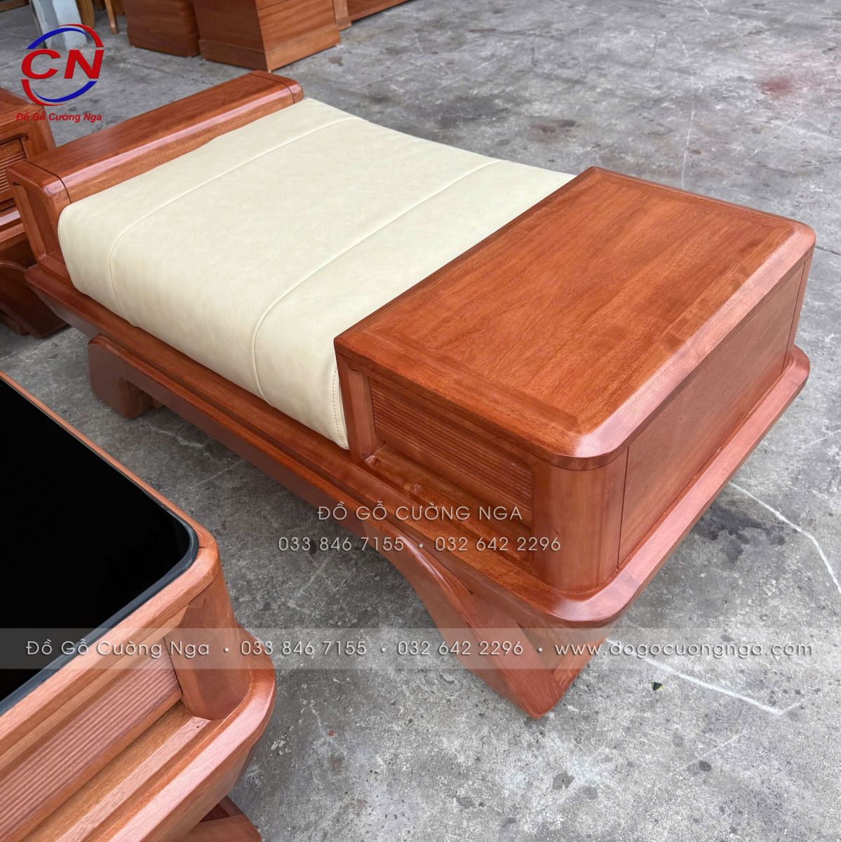 sofa gỗ đinh hương góc L 2m9x1m8 chân thuyền