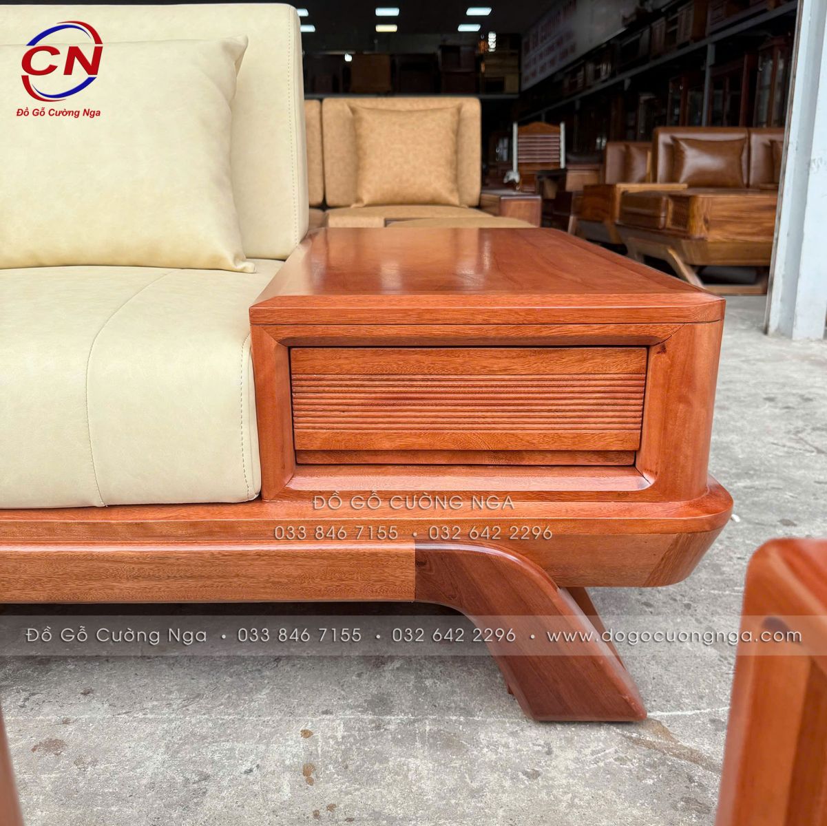 sofa gỗ đinh hương góc L 2m9x1m8 chân thuyền