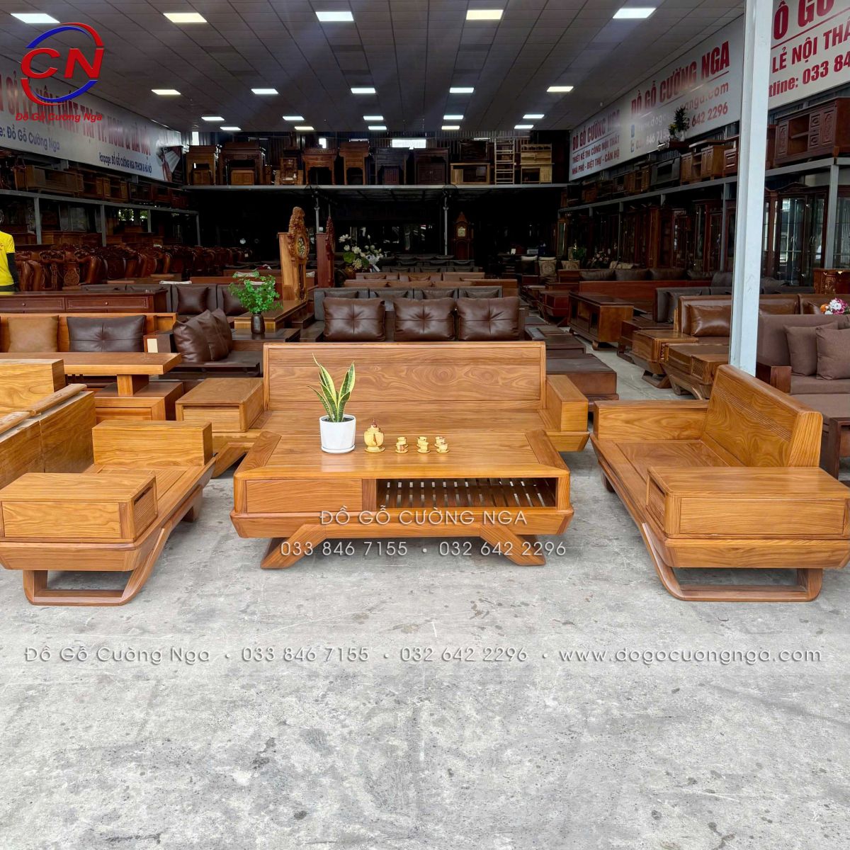 sofa gỗ cẩm vàng 2 văng chân thuyền