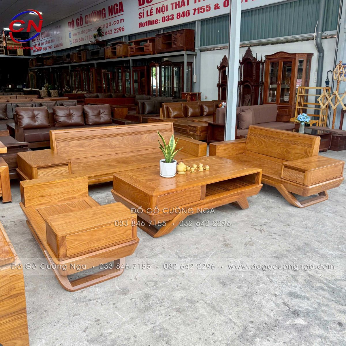 sofa gỗ cẩm vàng 2 văng chân thuyền