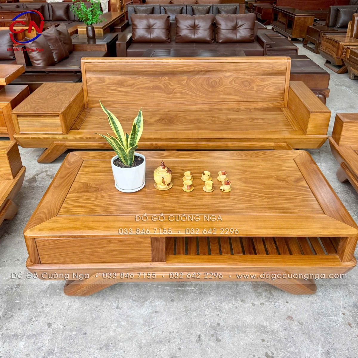 sofa gỗ cẩm vàng 2 văng chân thuyền