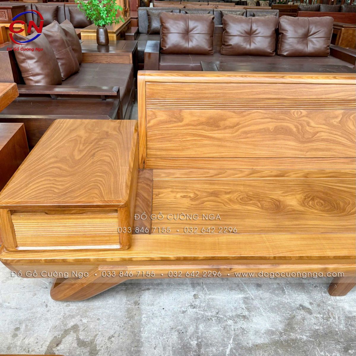 sofa gỗ cẩm vàng 2 văng chân thuyền