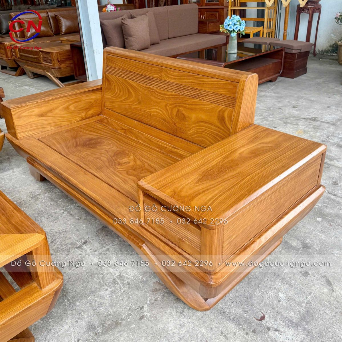 sofa gỗ cẩm vàng 2 văng chân thuyền