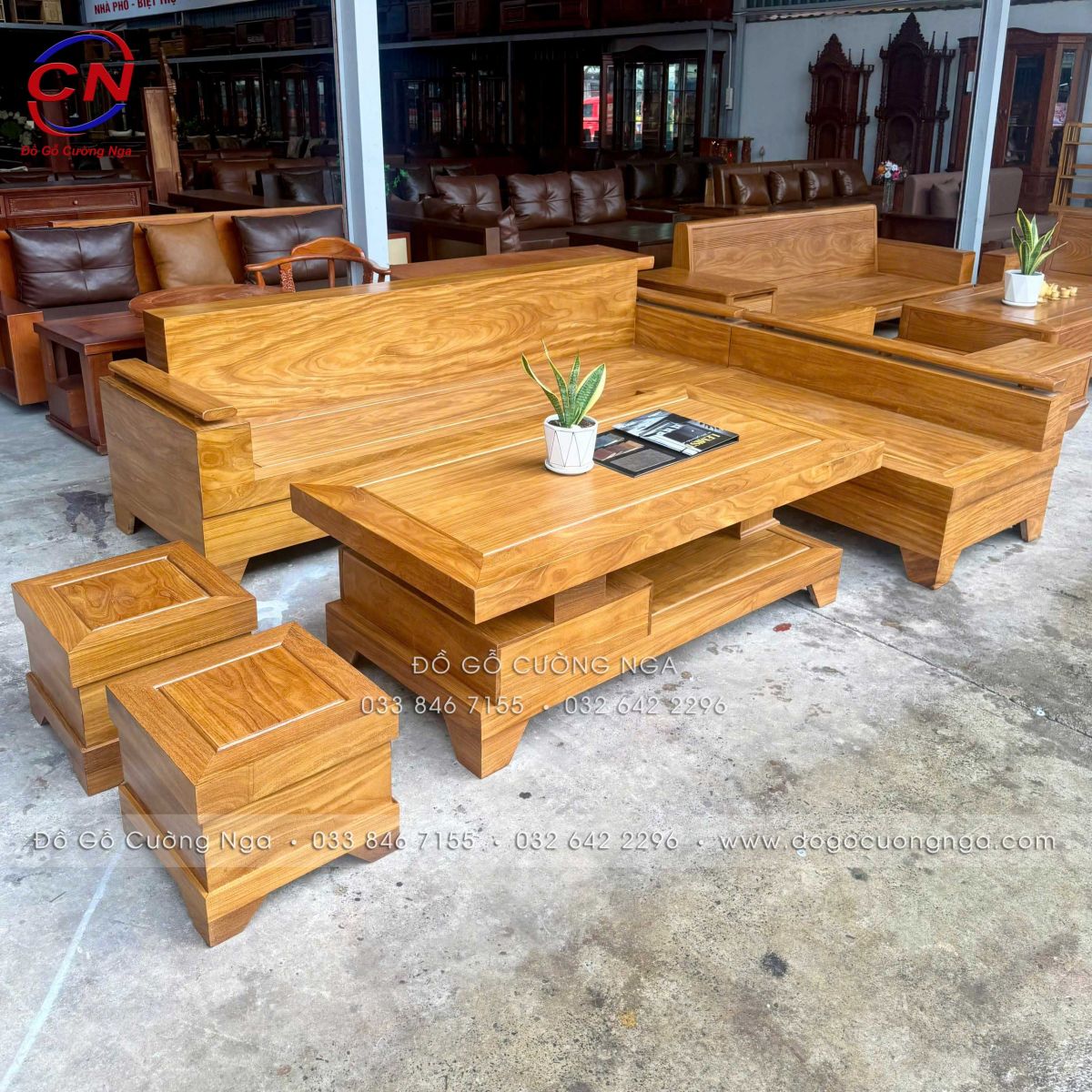 sofa góc L 2m44x2m gỗ Cẩm Vàng mẫu đóng hộp