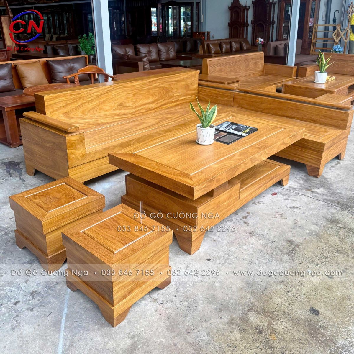 sofa góc L 2m44x2m gỗ Cẩm Vàng mẫu đóng hộp