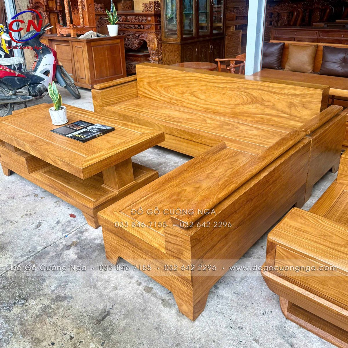 sofa góc L 2m44x2m gỗ Cẩm Vàng mẫu đóng hộp