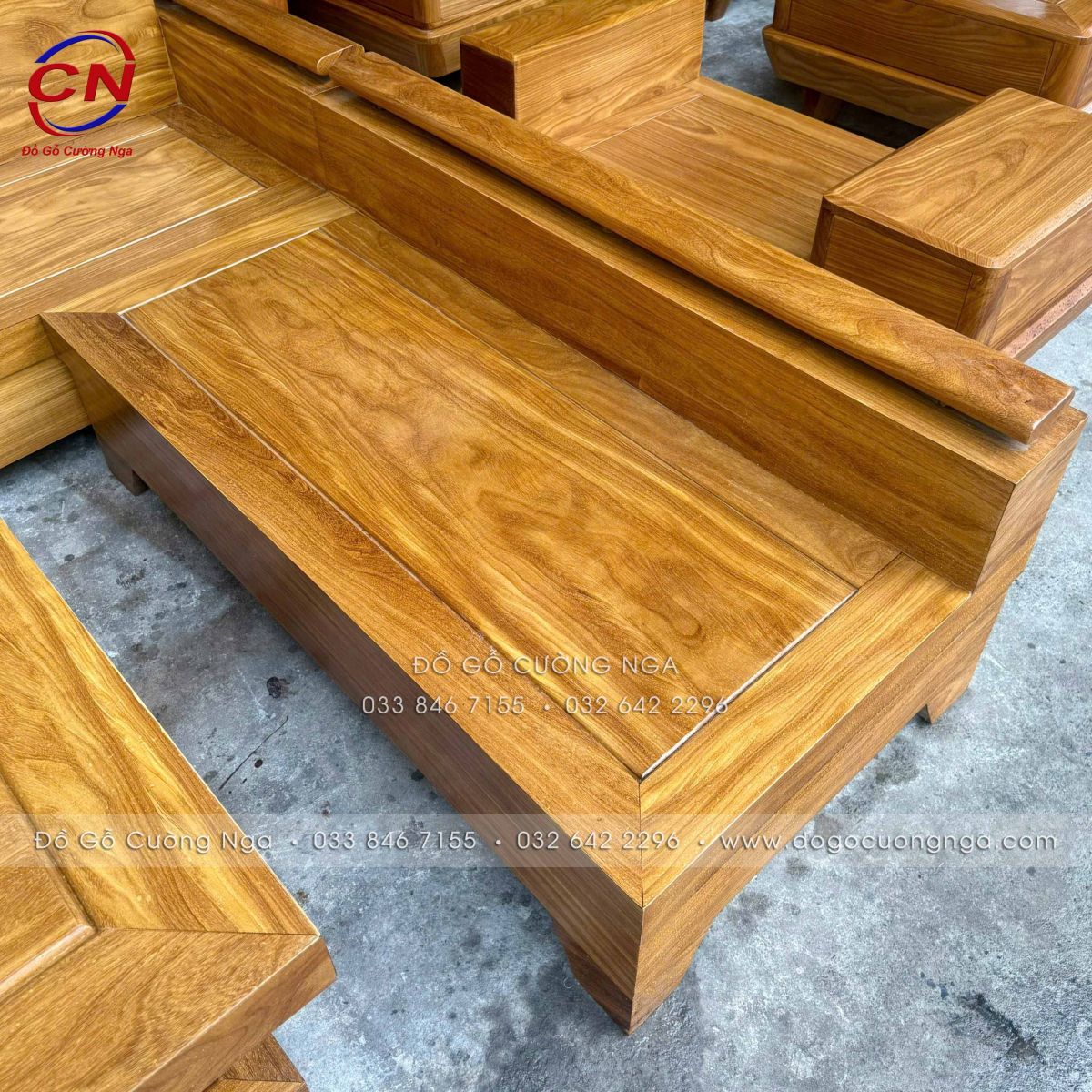 sofa góc L 2m44x2m gỗ Cẩm Vàng mẫu đóng hộp