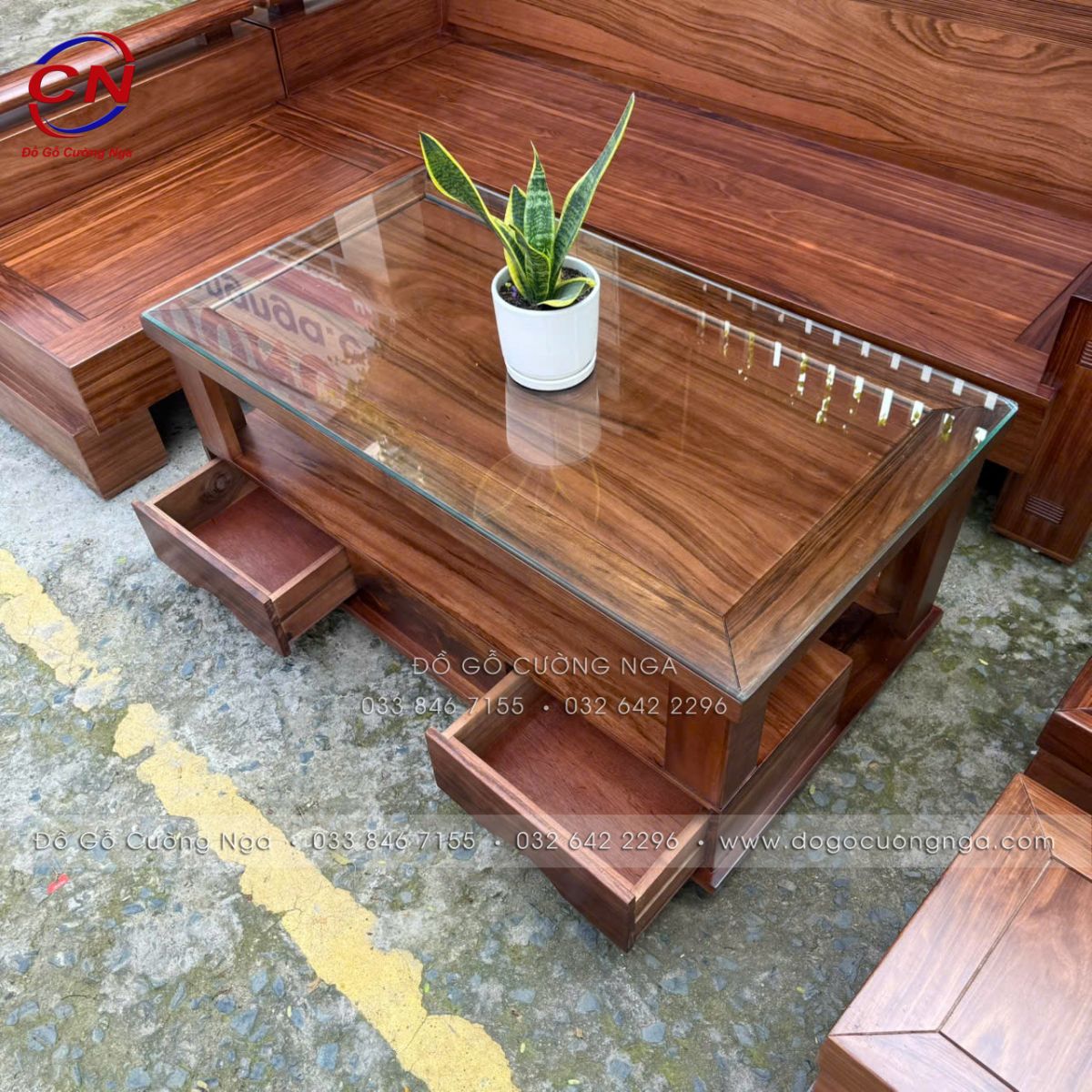sofa góc L gỗ hương xám màu óc chó