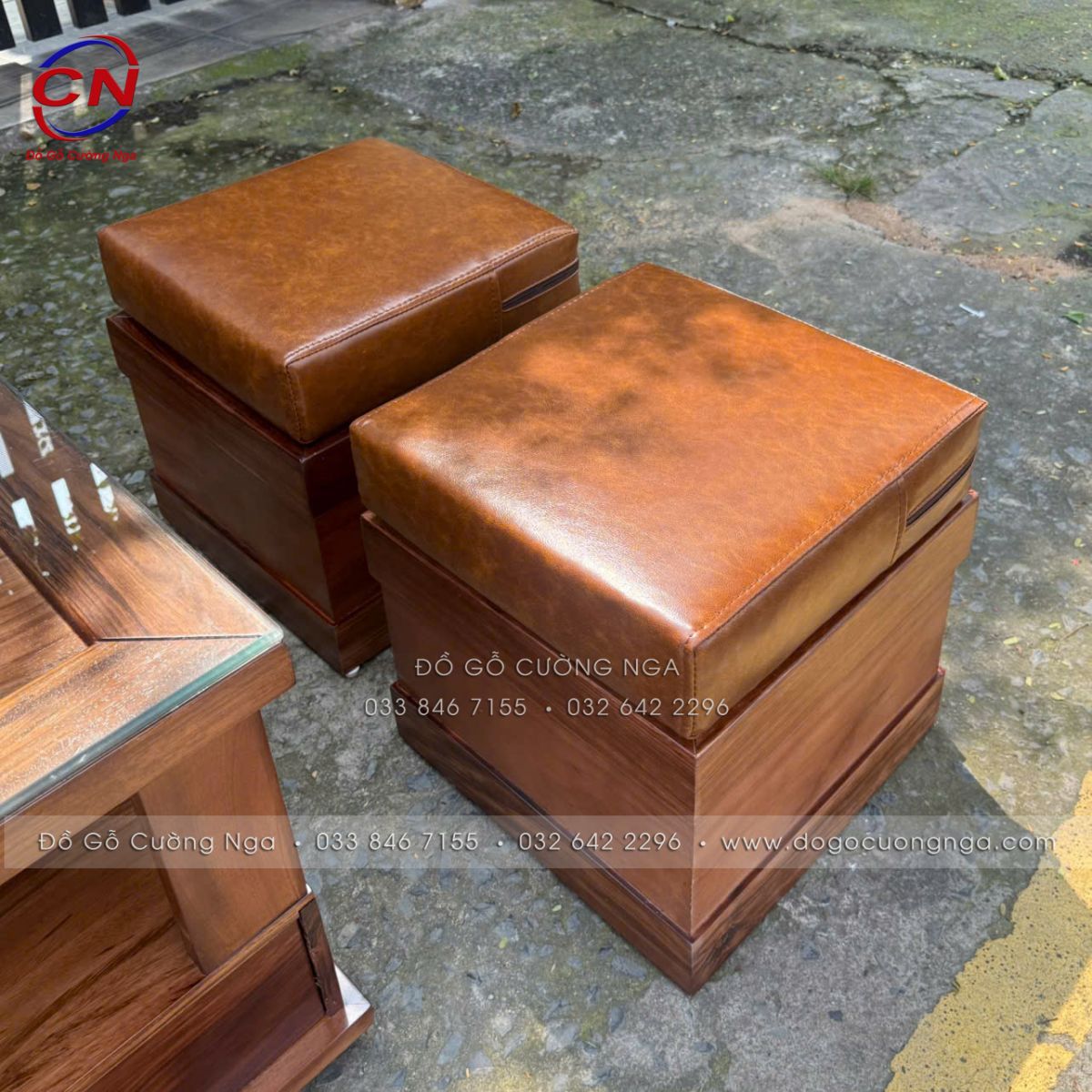 sofa góc L gỗ hương xám màu óc chó kèm nệm