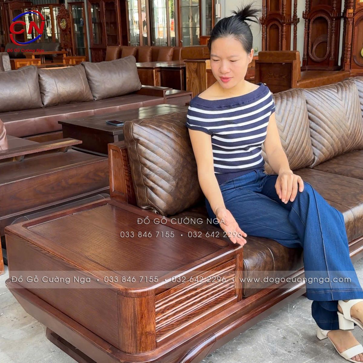 trải nghiệm thực tế khi ngồi lên bộ sofa góc L gỗ Sồi