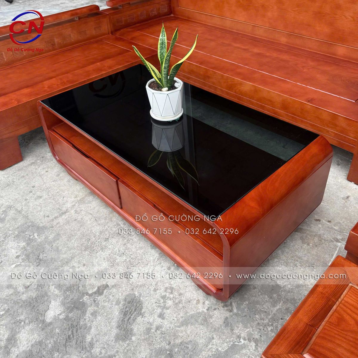 sofa gỗ Sồi màu cánh gián góc L 2mx1m8