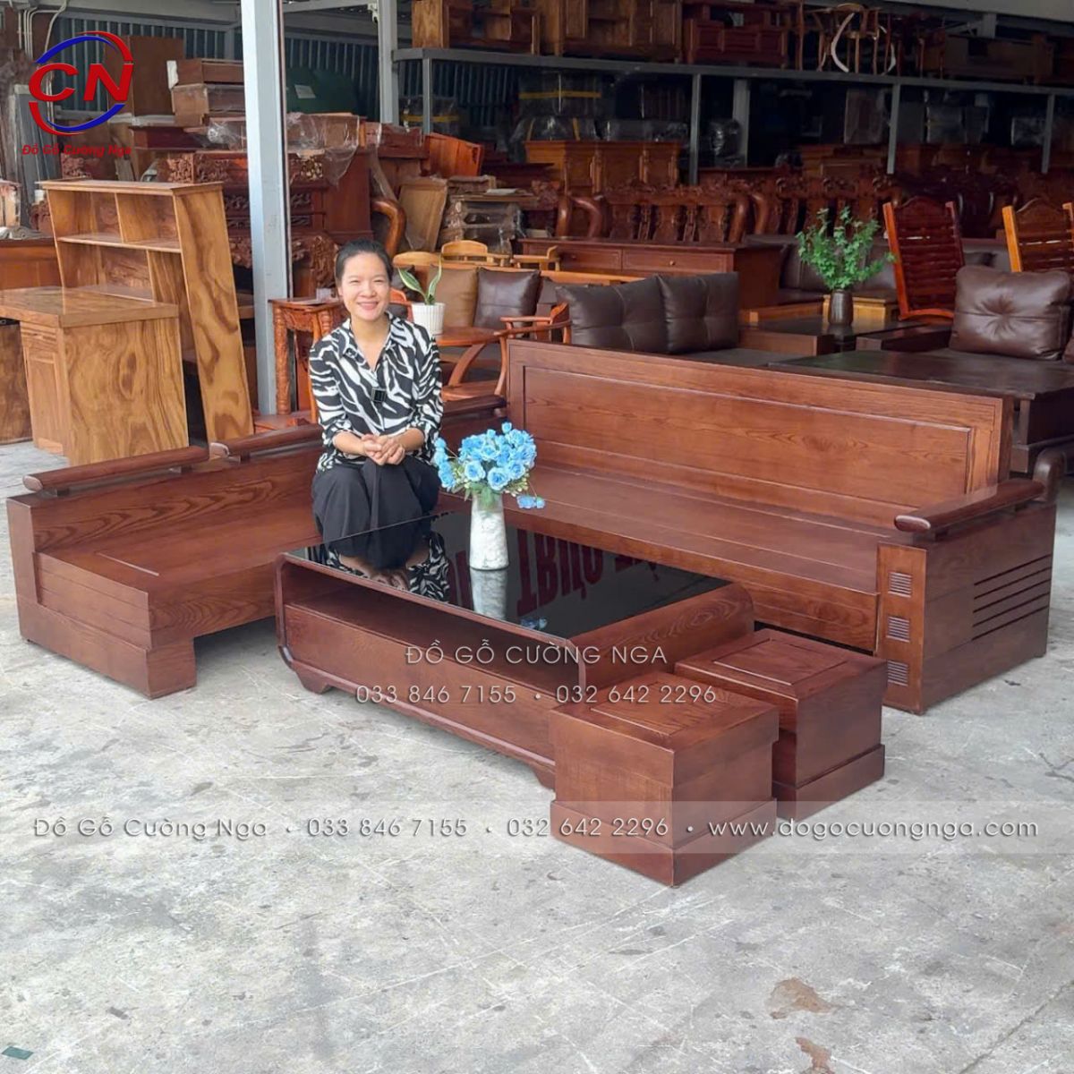 Sofa Gỗ Sồi Nga Góc L Chân Thuyền
