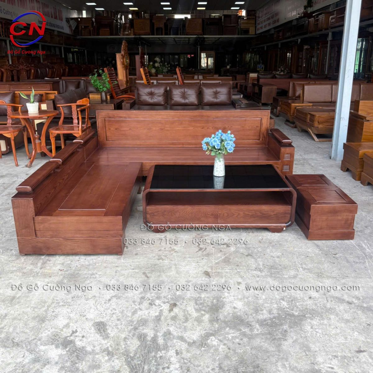 Sofa Gỗ Sồi Nga Góc L Chân Thuyền