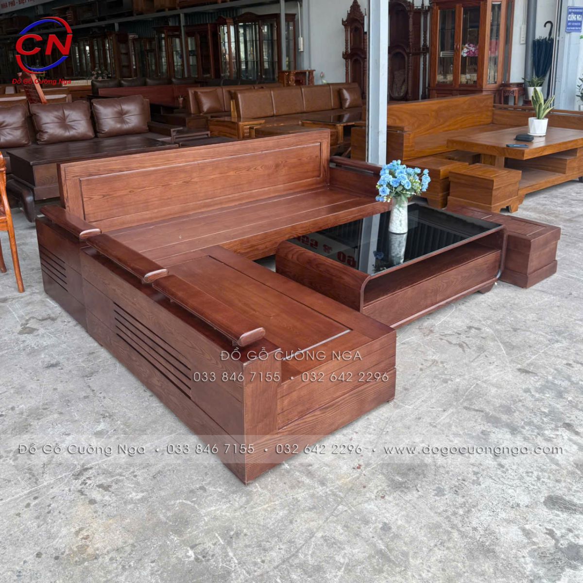 Sofa Gỗ Sồi Nga Góc L Chân Thuyền