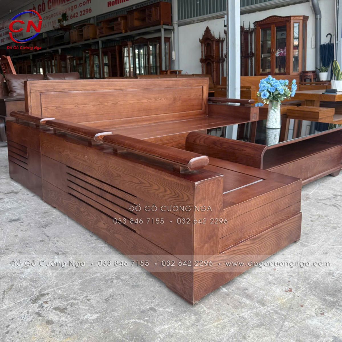 Sofa Gỗ Sồi Nga Góc L Chân Thuyền