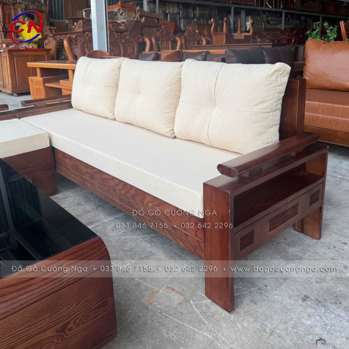 Sofa Gỗ Sồi Lau Màu Óc Chó 2m x 1m8