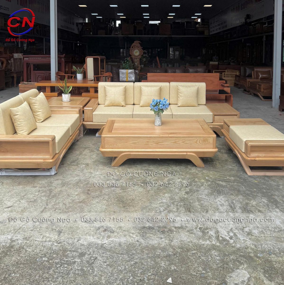 Sofa 2 Văng chân Chuyền Gỗ Sồi Nga Màu Tự Nhiên Cao Cấp - Vế Trái