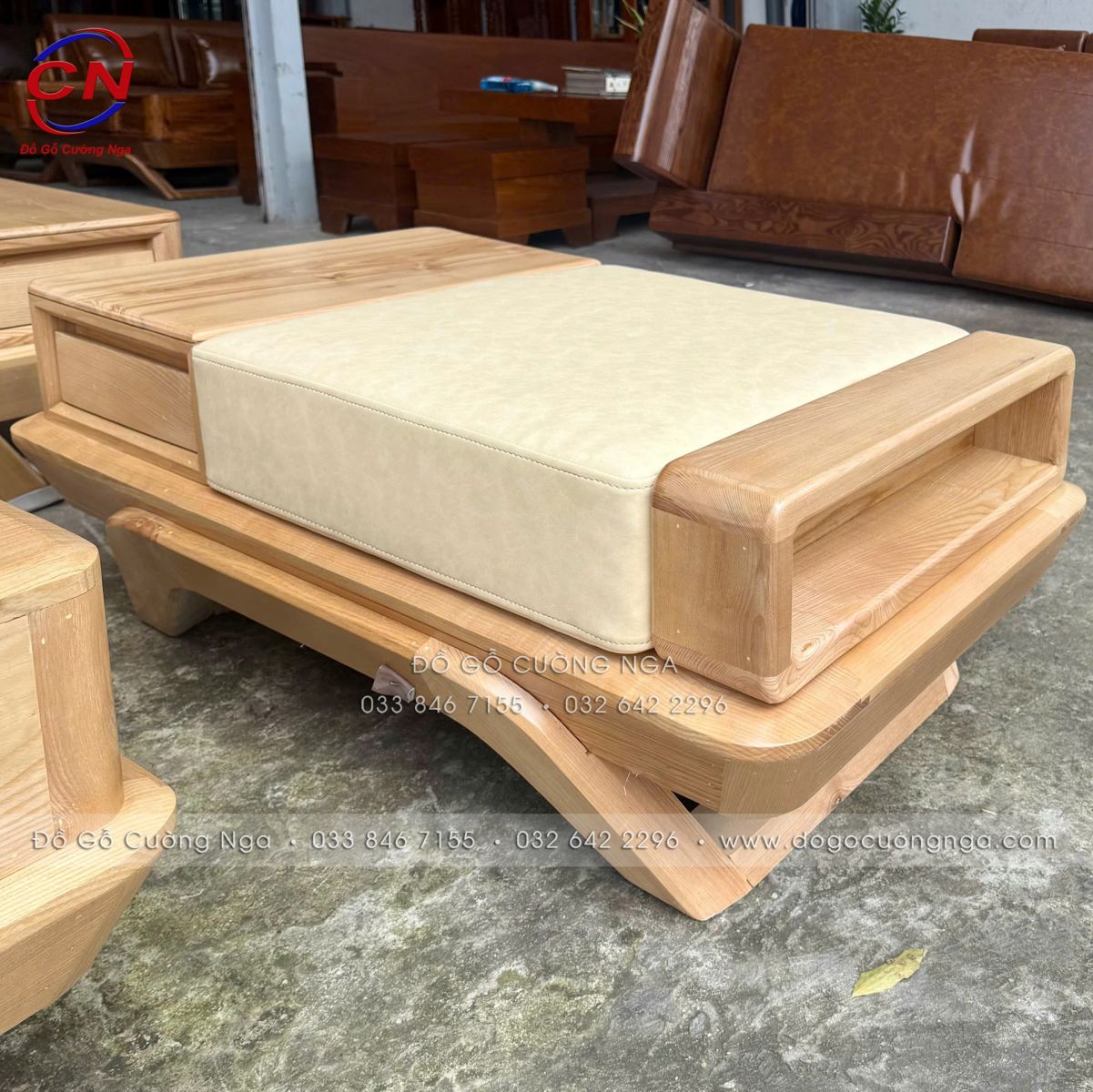 Đôn đơn Sofa 2 Văng chân Chuyền Gỗ Sồi Nga Màu Tự Nhiên Cao Cấp