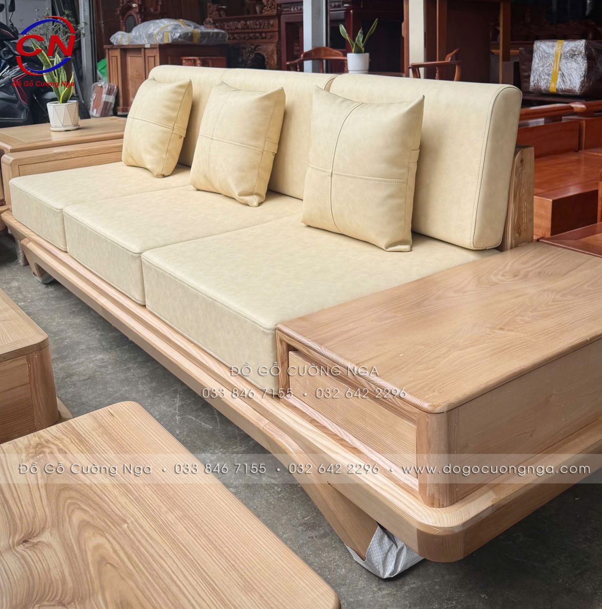 Sofa 2 Văng chân Chuyền Gỗ Sồi Nga Màu Tự Nhiên