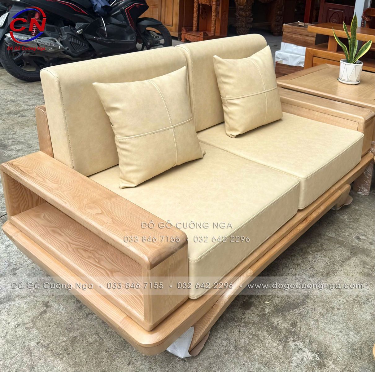 Sofa 2 Văng chân Chuyền Gỗ Sồi Nga Màu Tự Nhiên Cao Cấp