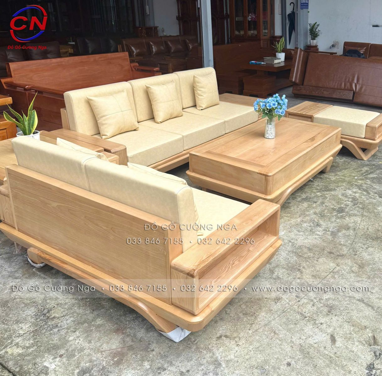 Sofa 2 Văng chân Chuyền Gỗ Sồi Nga Màu Tự Nhiên Cao Cấp - Vế Trái