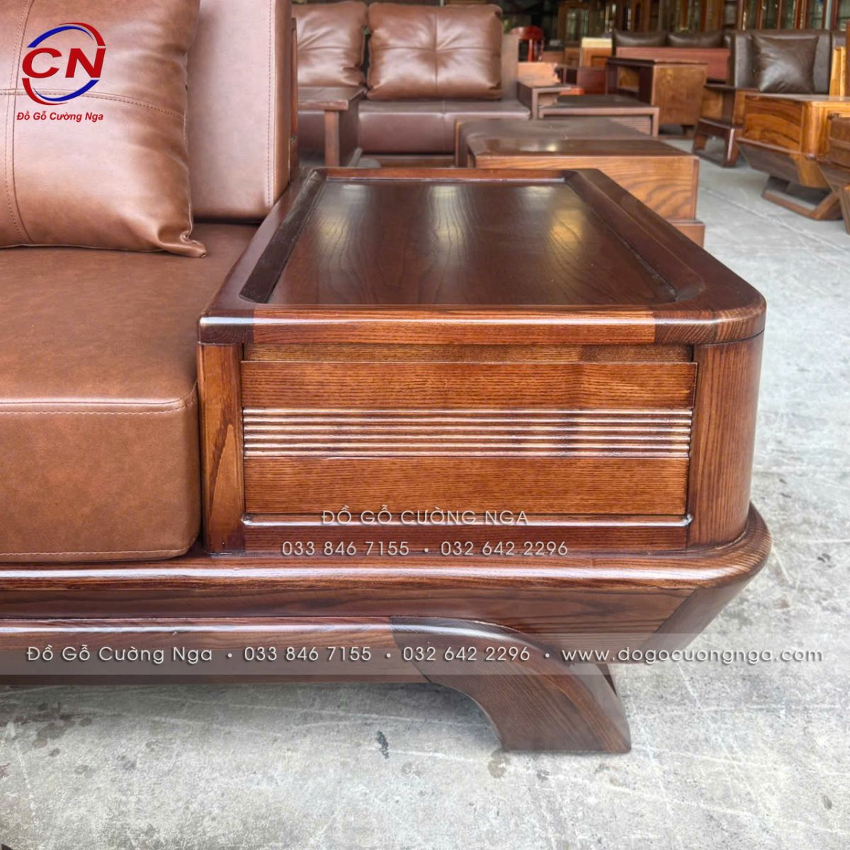 Sofa Gỗ Sồi Nga Góc L Màu Óc Chó Sơn Inchem