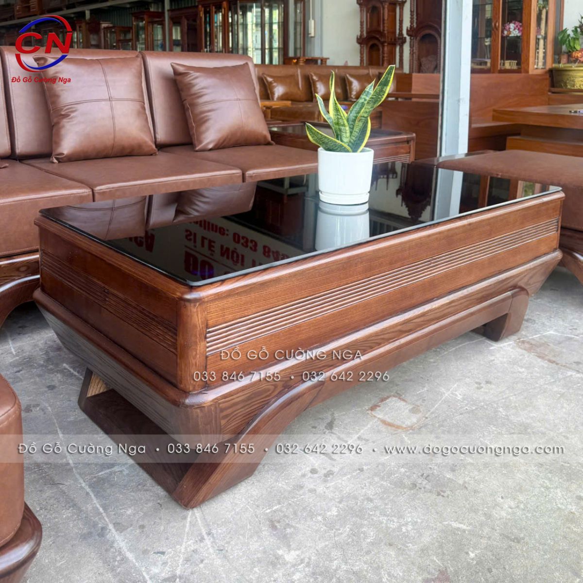 Sofa Gỗ Sồi Nga Góc L Màu Óc Chó Sơn Inchem - Chân Thuyền, Nệm Da Cleo 11