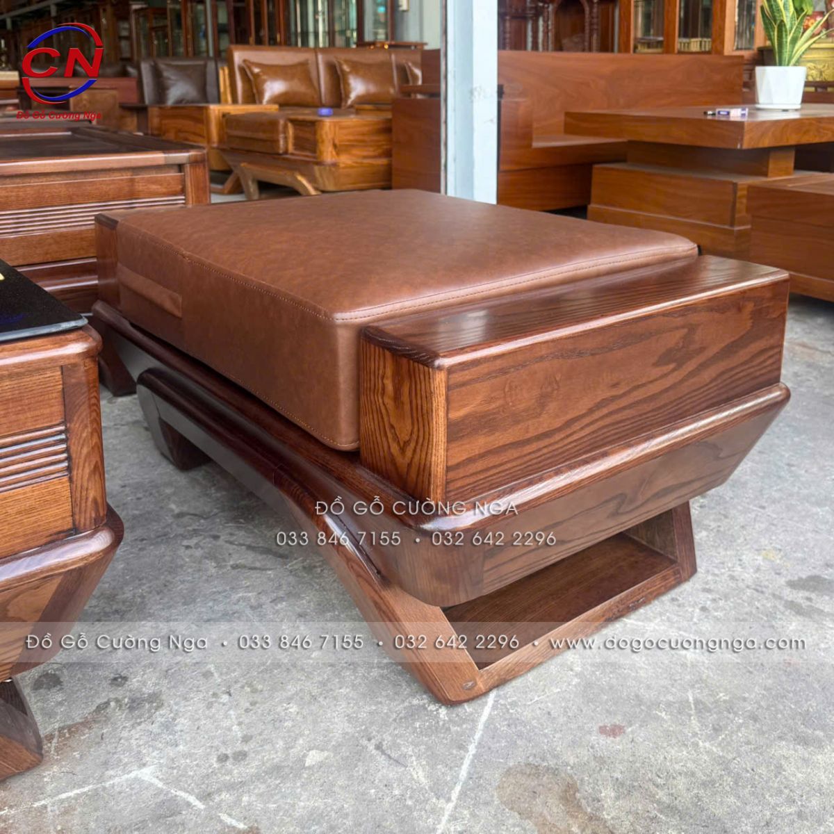 Sofa Gỗ Sồi Nga Góc L Màu Óc Chó Sơn Inchem - Chân Thuyền