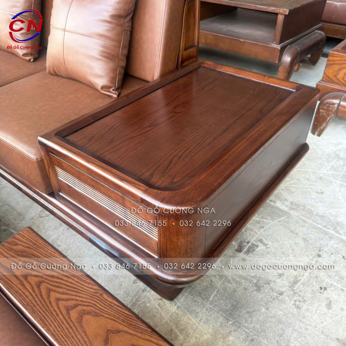 Sofa Gỗ Sồi Nga Góc L Màu Óc Chó Sơn Inchem - Chân Thuyền