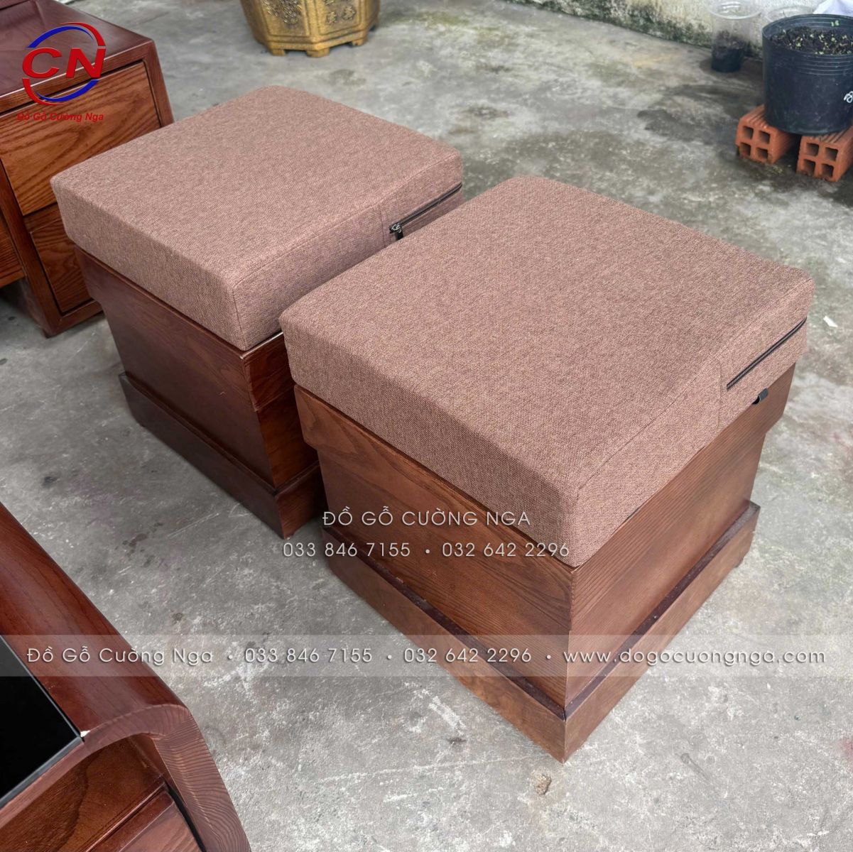 sofa văng 2m3 gỗ sồi màu óc chó kèm nệm vải