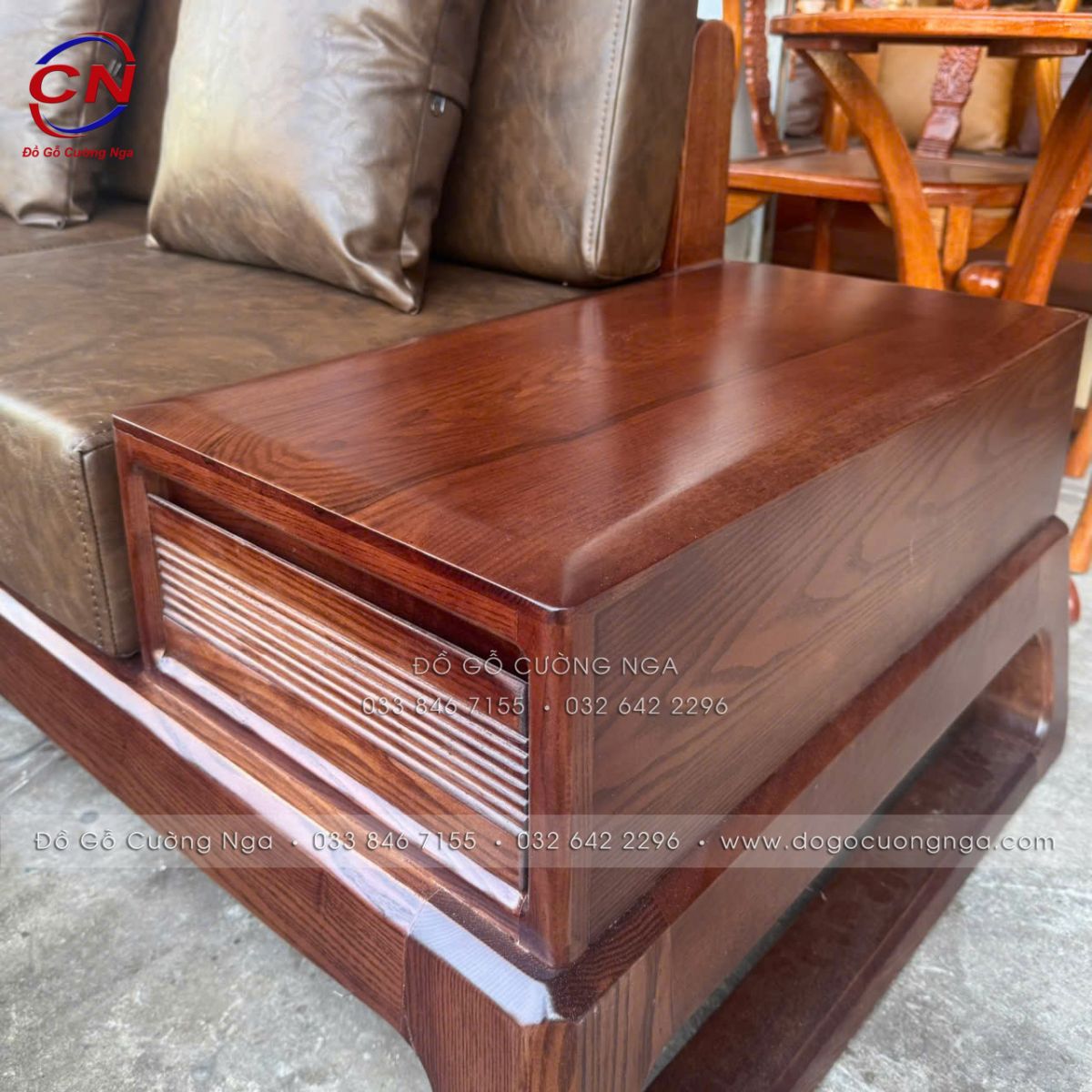Sofa Văng Chân Choãi Gỗ Sồi Màu Óc Chó
